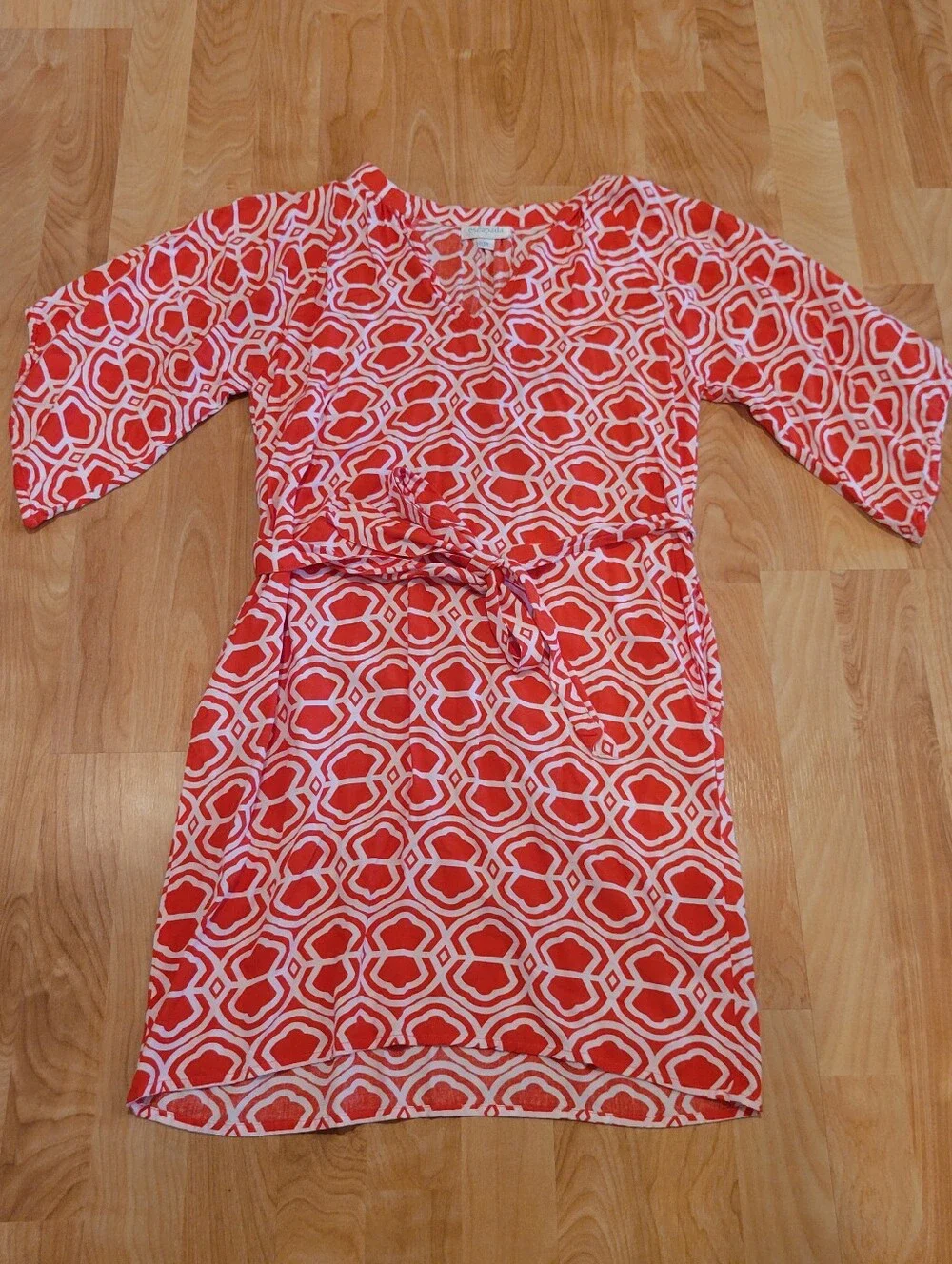 Escapada Red Geometric Tie-Waist Mini Dress Size M